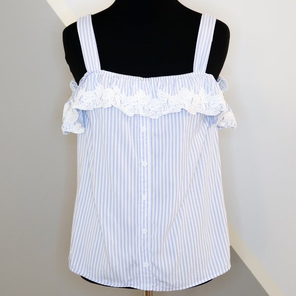 OASIS Blue and White Striped off the shoulder - Picture 7 of 13